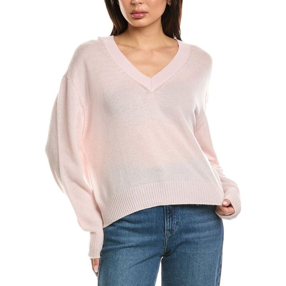 Brodie Cashmere Womens  Easy V-Neck Wool & Cashmere-Blend Sweater, Pink